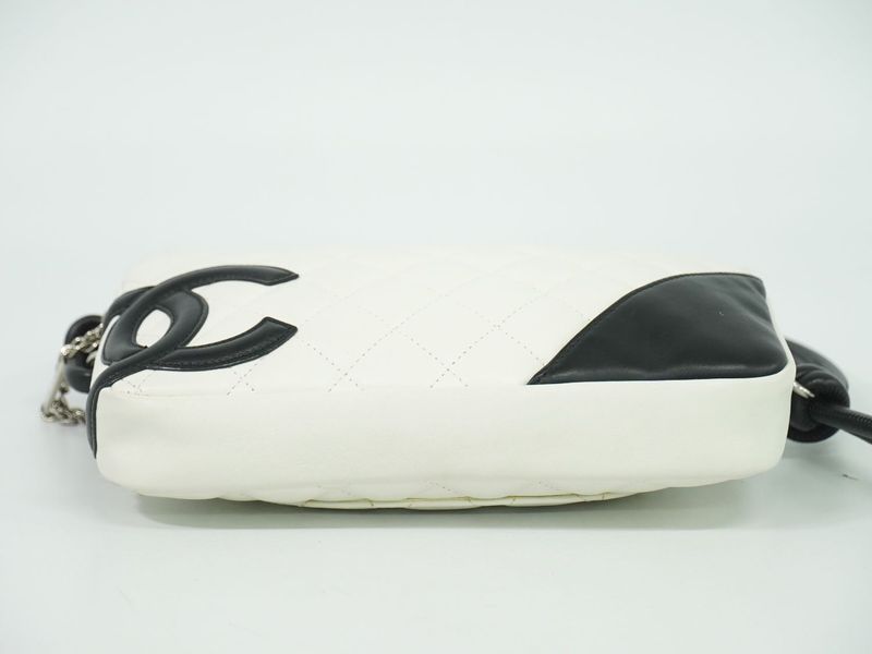 Authentic Chanel Coco Mark Cambon Line 2WAY Handbag Pouch Leather White Black
