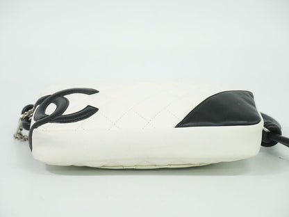 Authentic Chanel Coco Mark Cambon Line 2WAY Handbag Pouch Leather White Black