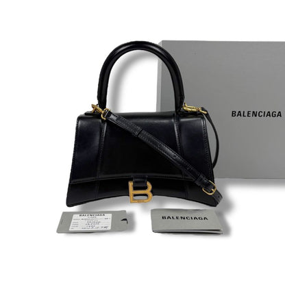Balenciaga Hourglass 2WAY Mini Shoulder Bag Black Gold Hardware Leather