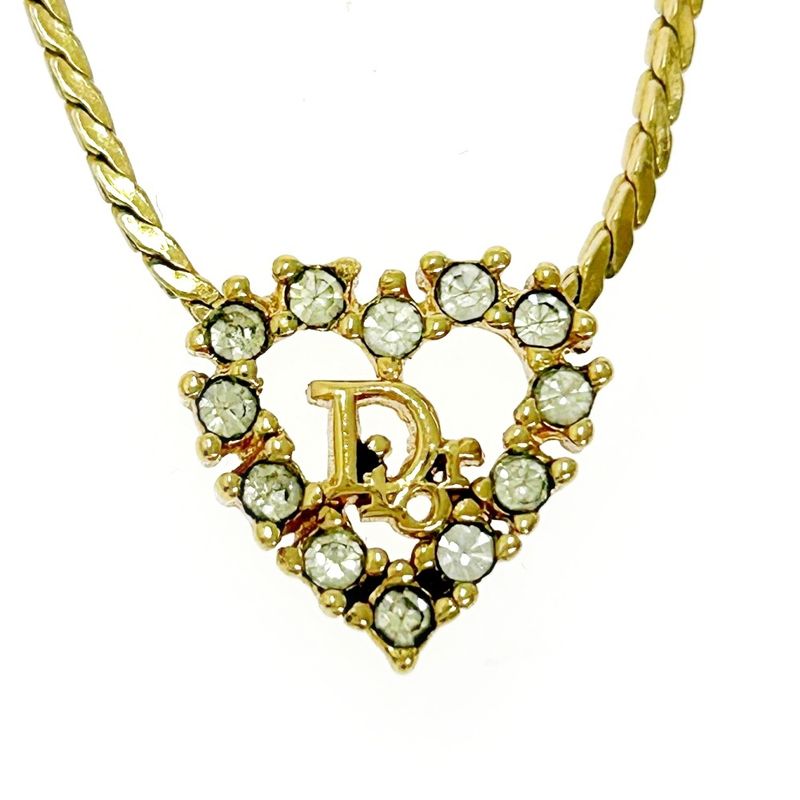 Christian Dior GP Rhinestone Dior Logo Heart Necklace Gold 440468 Necklace