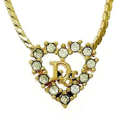 Christian Dior GP Rhinestone Dior Logo Heart Necklace Gold 440468 Necklace