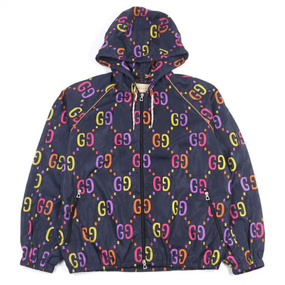 Gucci 697621 Jumbo GG Leather Part Hooded Double Zip Nylon Jacket Multicolor 48