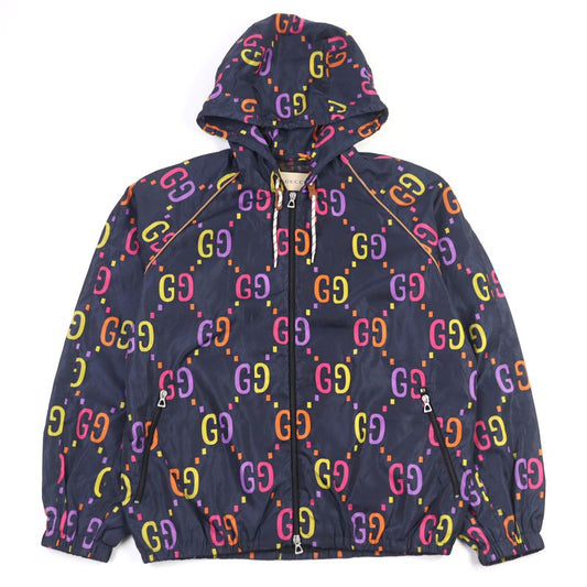 Gucci 697621 Jumbo GG Leather Part Hooded Double Zip Nylon Jacket Multicolor 48