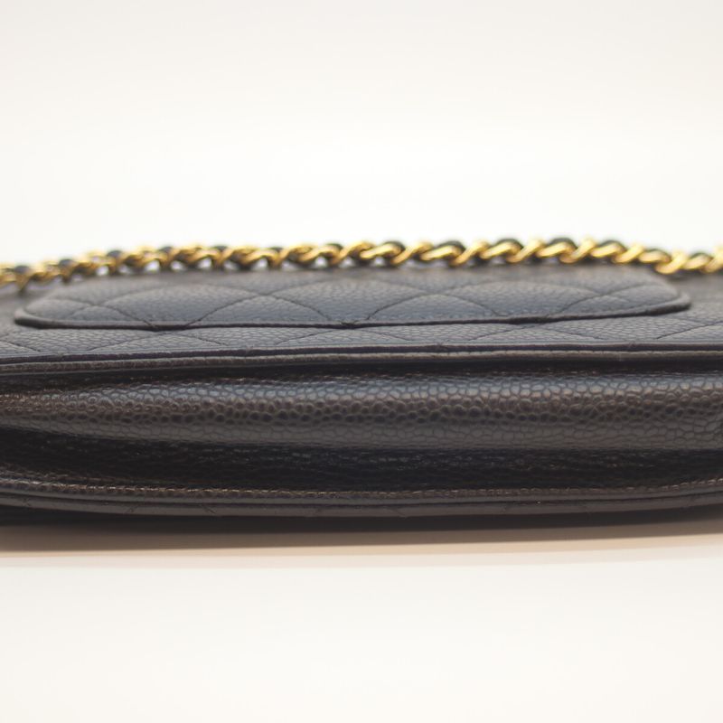 Chanel No 21 Ap0250 Black Caviar Ghardware Chain Wallet