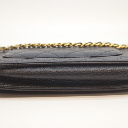Chanel No 21 Ap0250 Black Caviar Ghardware Chain Wallet