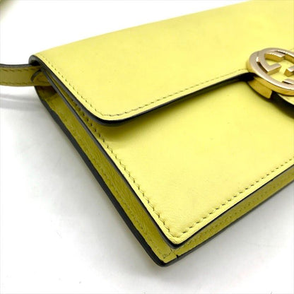 Gucci Interlocking 2-Way Shoulder Bag Wallet Lime Yellow Leather