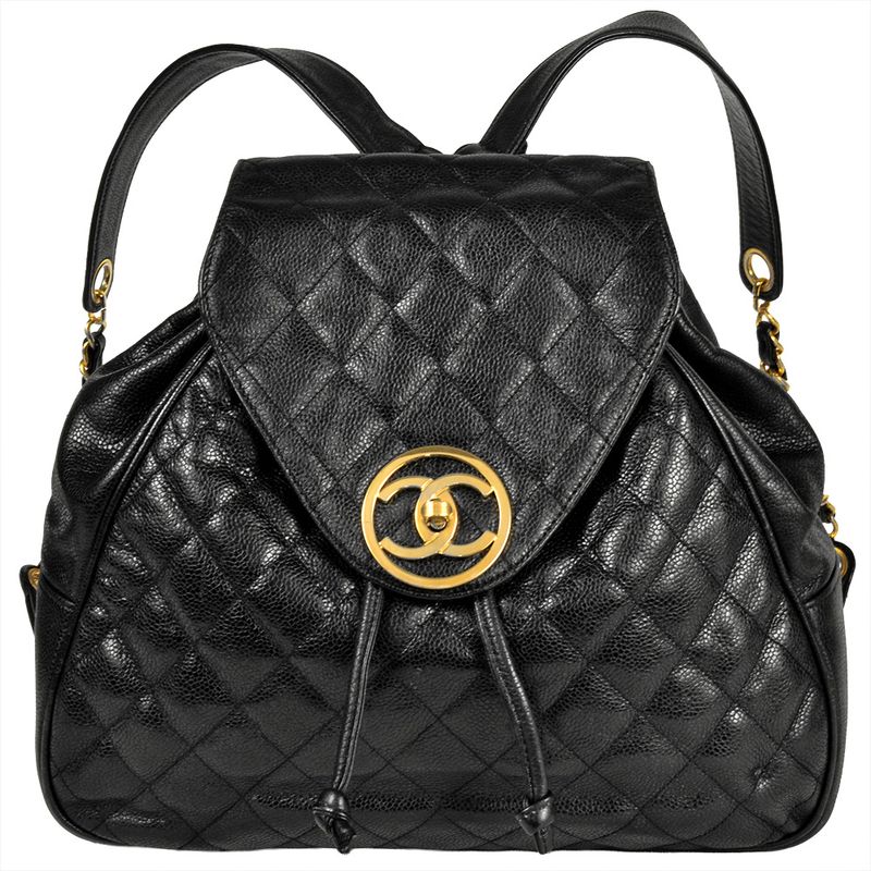 Chanel Matelasse Backpack Caviar Skin Black Gold Hardware Coco Circle