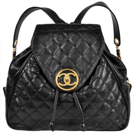 Chanel Matelasse Backpack Caviar Skin Black Gold Hardware Coco Circle