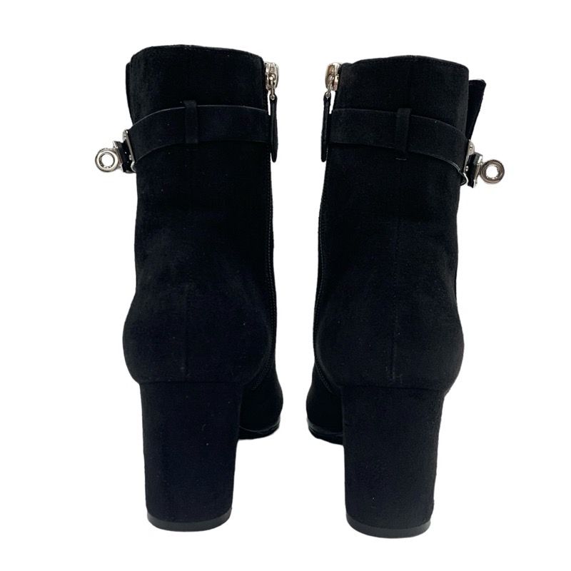 Hermes Saint Germain Boots Short Boots Shoes Suede Black Silver Kelly Hardware