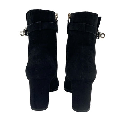 Hermes Saint Germain Boots Short Boots Shoes Suede Black Silver Kelly Hardware