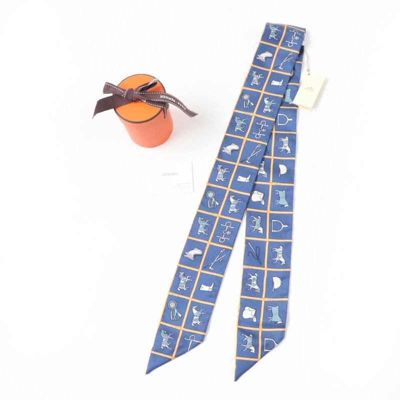 Hermes Twilly Couvertures Et Tenues De Jour Horsewear 100% Silk Marine Beige