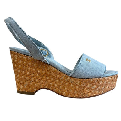 Chanel Coco Mark Open Toe Ankle Strap Wedge Sole Sandals 34 1/2 21.5cm (8.46in)