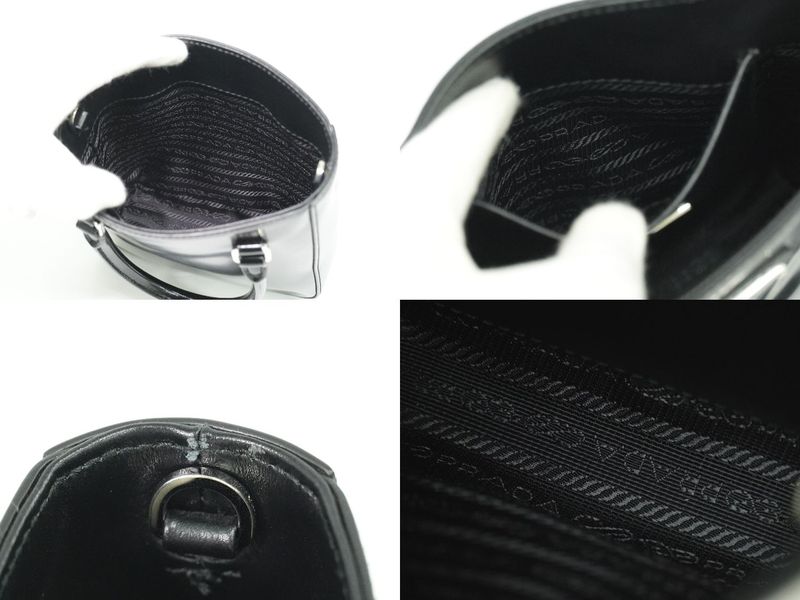 Authentic Prada Small Brushed Leather Tote 2WAY Shoulder Bag Handbag Pochette