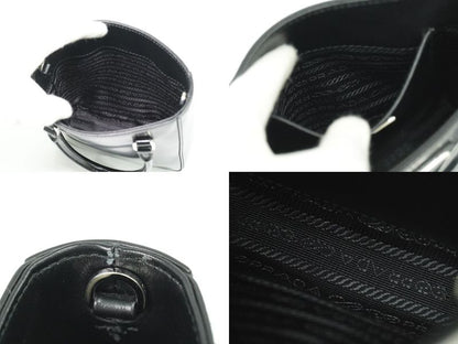 Authentic Prada Small Brushed Leather Tote 2WAY Shoulder Bag Handbag Pochette