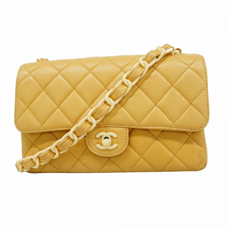 Chanel Shoulder Bag Matelasse Lambskin Beige Gold Hardware Women