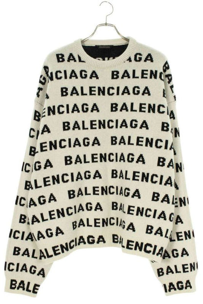 Balenciaga 23AW 761596 T1673 Crewneck Knit With All Over Logo Pattern Men's L