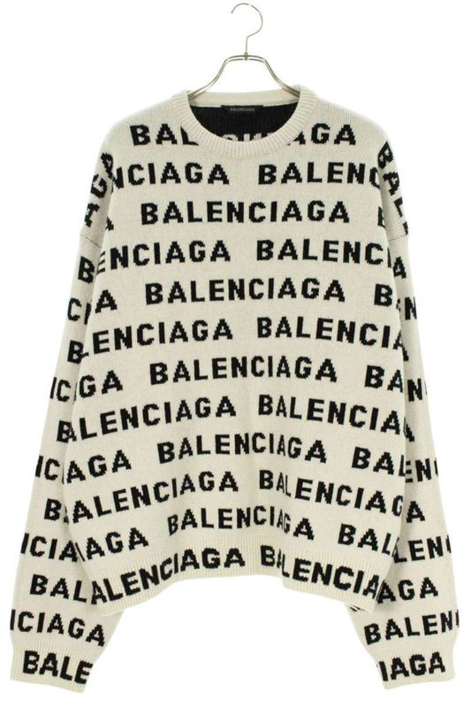 Balenciaga 23AW 761596 T1673 Crewneck Knit With All Over Logo Pattern Men's L