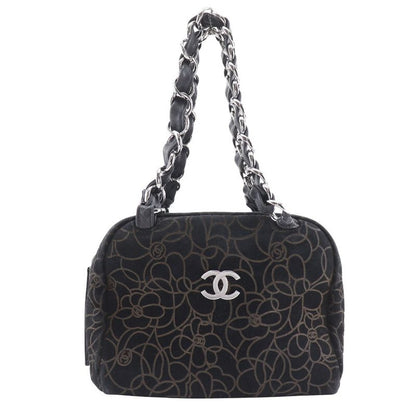 Chanel Camellia Chain Shoulder Suede Black Women's Tote Bag