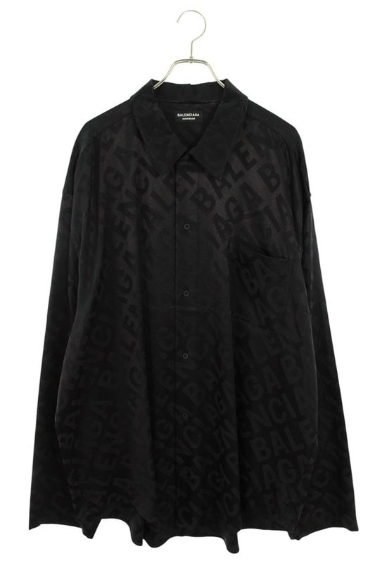 Balenciaga 681812 Tlo58 Jacquard Logo All Over Satin Long Sleeve Shirt Men's 40