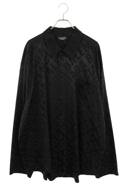 Balenciaga 681812 Tlo58 Jacquard Logo All Over Satin Long Sleeve Shirt Men's 40