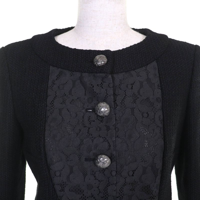 CHANEL P51026/p51112 Coco Button Lace Cotton Tweed Collarless Jacket Skirt