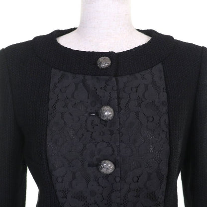 CHANEL P51026/p51112 Coco Button Lace Cotton Tweed Collarless Jacket Skirt