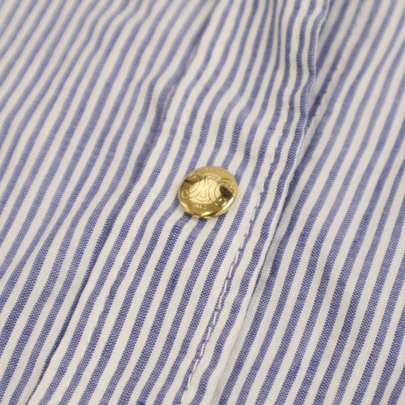 Celine 23ss Cotton Linen Striped Blouse Shirt 2t249042q Blue and White L