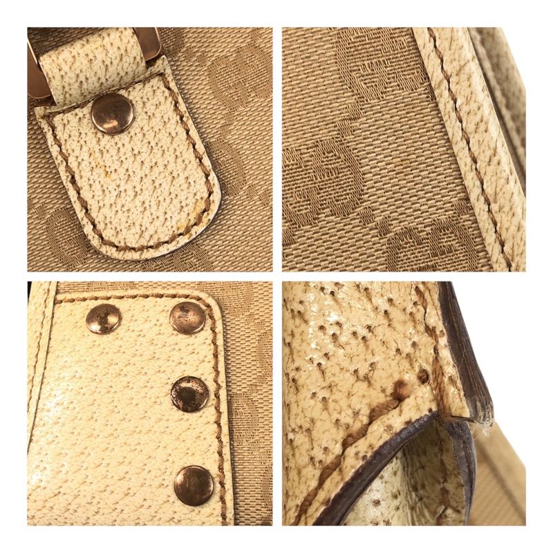 Gucci GG Canvas Studded Ivory Gold Hardware Canvas/leather 124260 Tote Bag