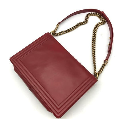 Chanel Leather Chain Shoulder Bag Red