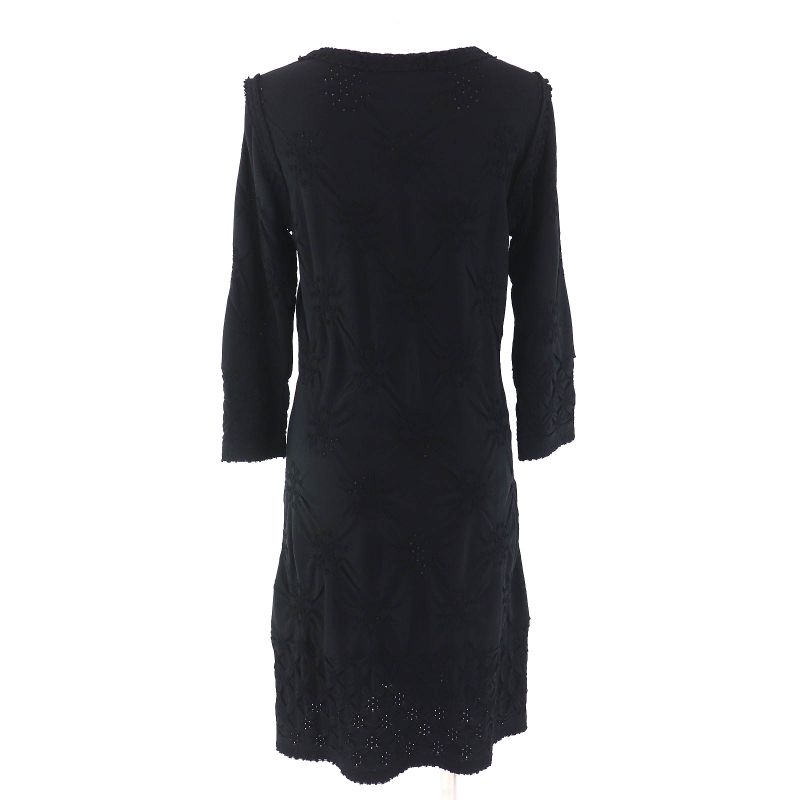 CHANEL P40325 Coco Mark Plate Allover Design Seventh Sleeve Knit Dress Black 38