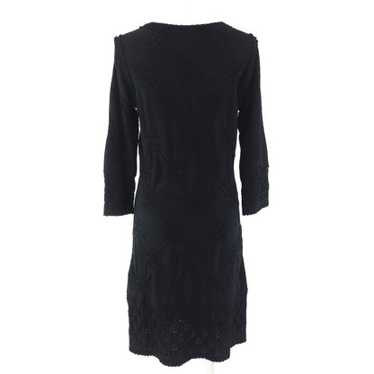 CHANEL P40325 Coco Mark Plate Allover Design Seventh Sleeve Knit Dress Black 38