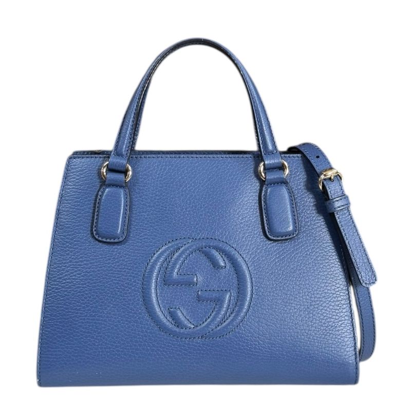 Gucci Outlet Interlocking G Soho Shoulder Bag Leather 607722 Blue Women's Gucci