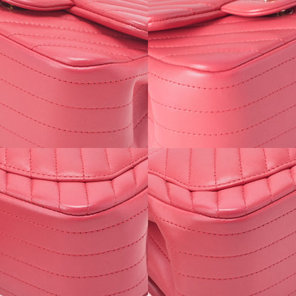 Chanel Chain Shoulder Bag Mini Matelasse 17cm (669in) Lambskin V-stitching Red