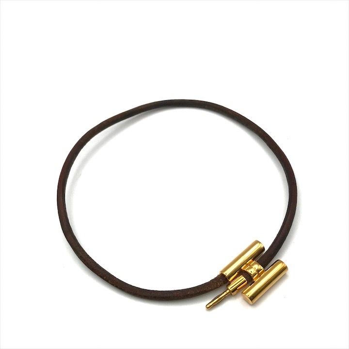 Hermes Tournis Bangle Bracelet Leather Gold