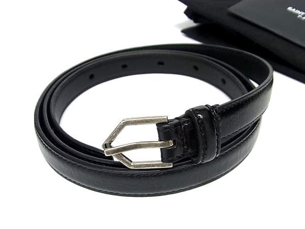Belt Women's Black Fa4108 Saint Laurent Leather Silver Hardware Belt