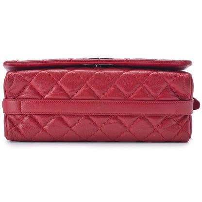 Chanel Matelasse Full Flap Chain Shoulder Caviar Skin Red With Silver Hardware