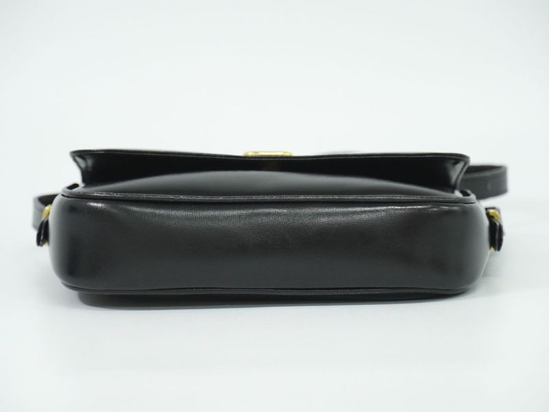 Authentic Celine Carriage Hardware Shoulder Bag Pochette Leather Black Bag
