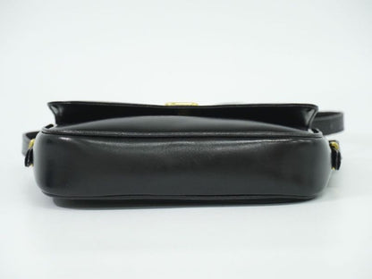 Authentic Celine Carriage Hardware Shoulder Bag Pochette Leather Black Bag