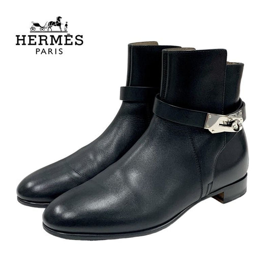 Hermes Neo Boots Short Boots Shoes Leather Black Silver Kelly Hardware