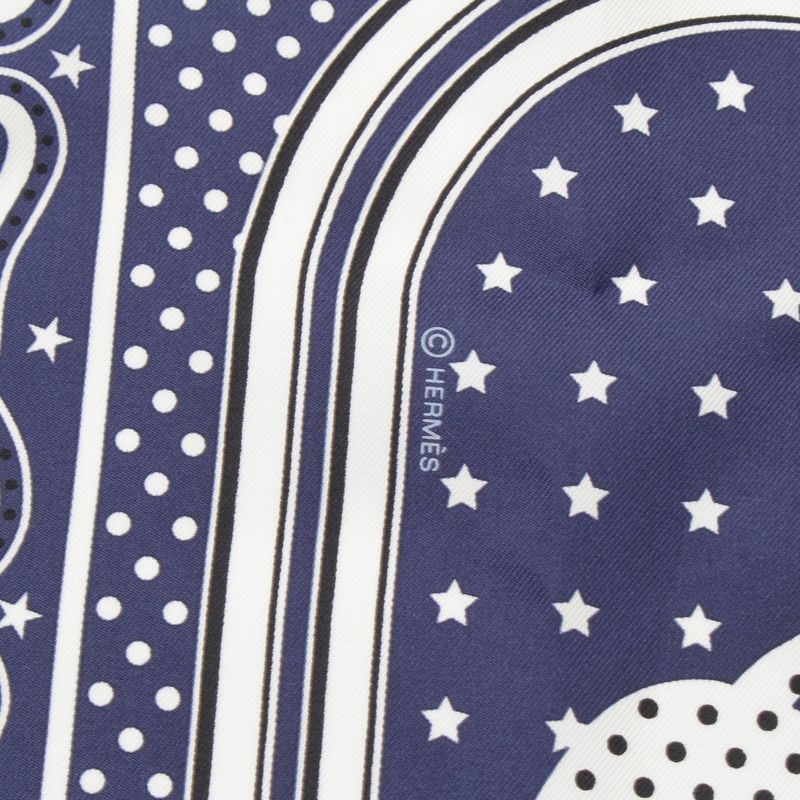 Hermes Carre 65 Brides De GALA Ceremonial Horse Maitre D'oeil Ruffled Scarf Navy