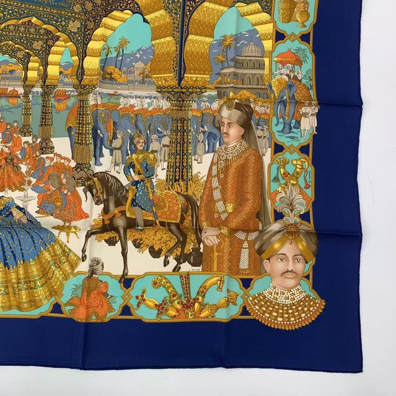 Hermes Scarf Carre 90 Maharajas Maharaja Silk Navy