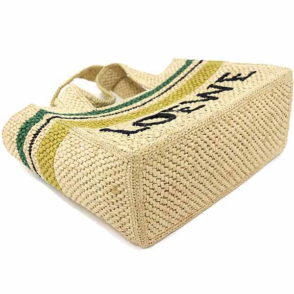 Loewe Font Tote Small Raffia Stripe Tote Bag Shoulder Bag 2WAY Rank A