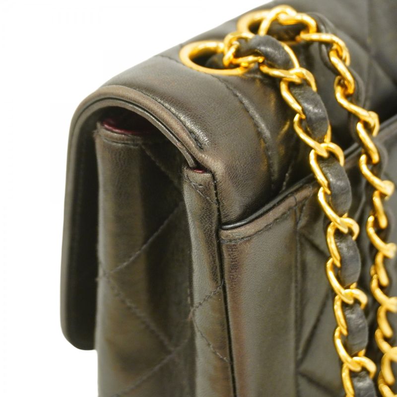 Chanel Shoulder Bag Matelasse Lambskin Black Gold Hardware Women