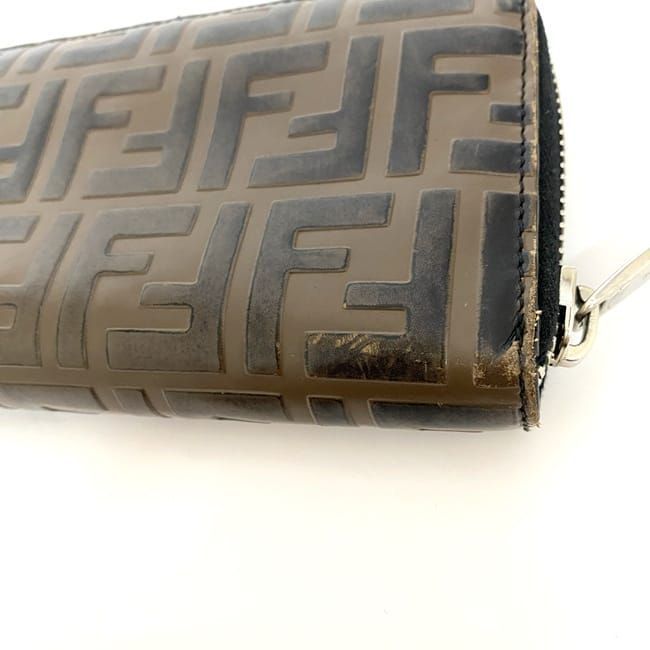 Fendi Round Zipper Long Wallet Ec22134 Brown Zucca