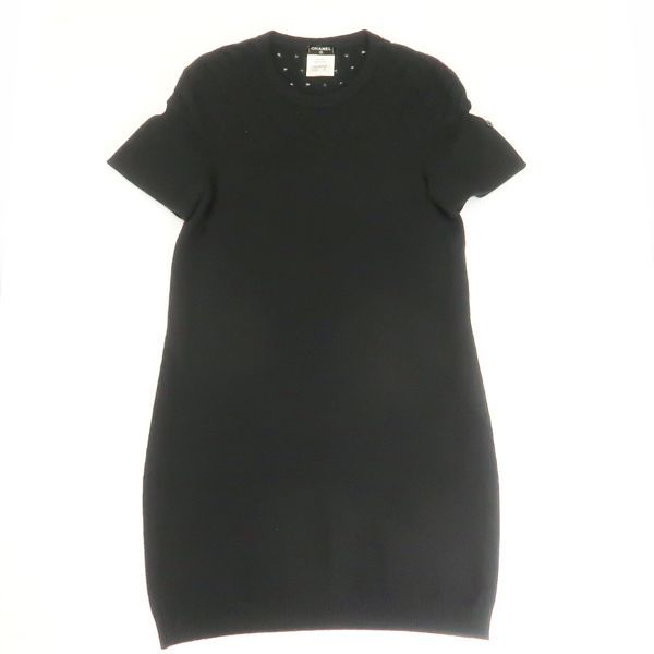 Chanel Knit Dress P46849 Cashmere Blend #38 Mini Length Black Chanel