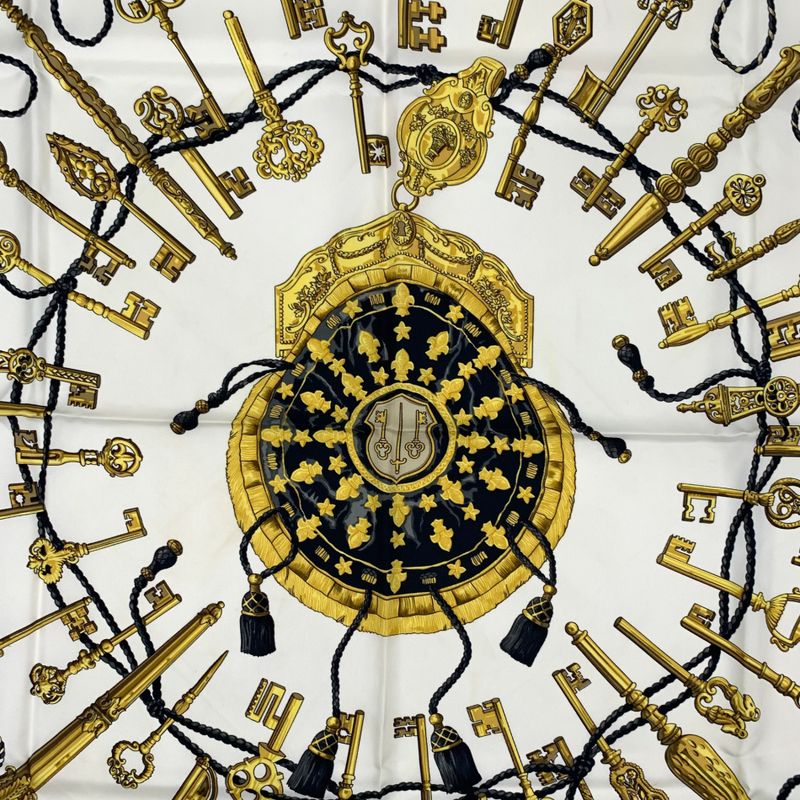 Hermes Carre 90 LES CLES Key Motif Black Silk