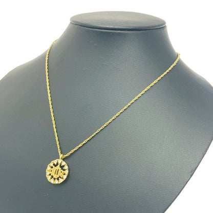 Dior GP Rhinestone Logo Emblem Round Necklace Gold 445537 Necklace