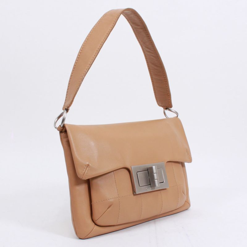 Chanel 255 Chocolate Bar Lambskin Beige Shoulder Bag Silver