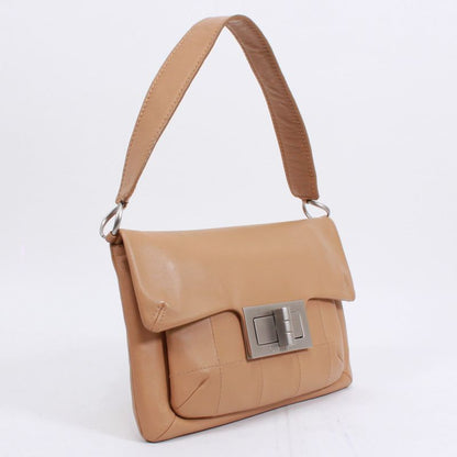 Chanel 255 Chocolate Bar Lambskin Beige Shoulder Bag Silver