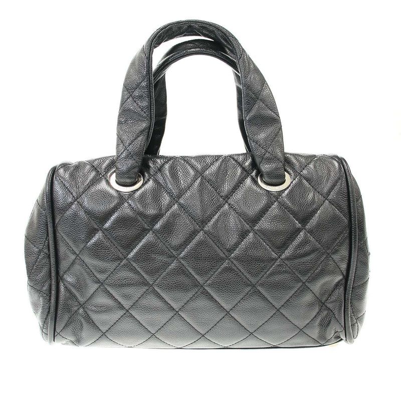 Chanel Matelasse Coco Mark Caviar Skin Mini Boston Bag Black